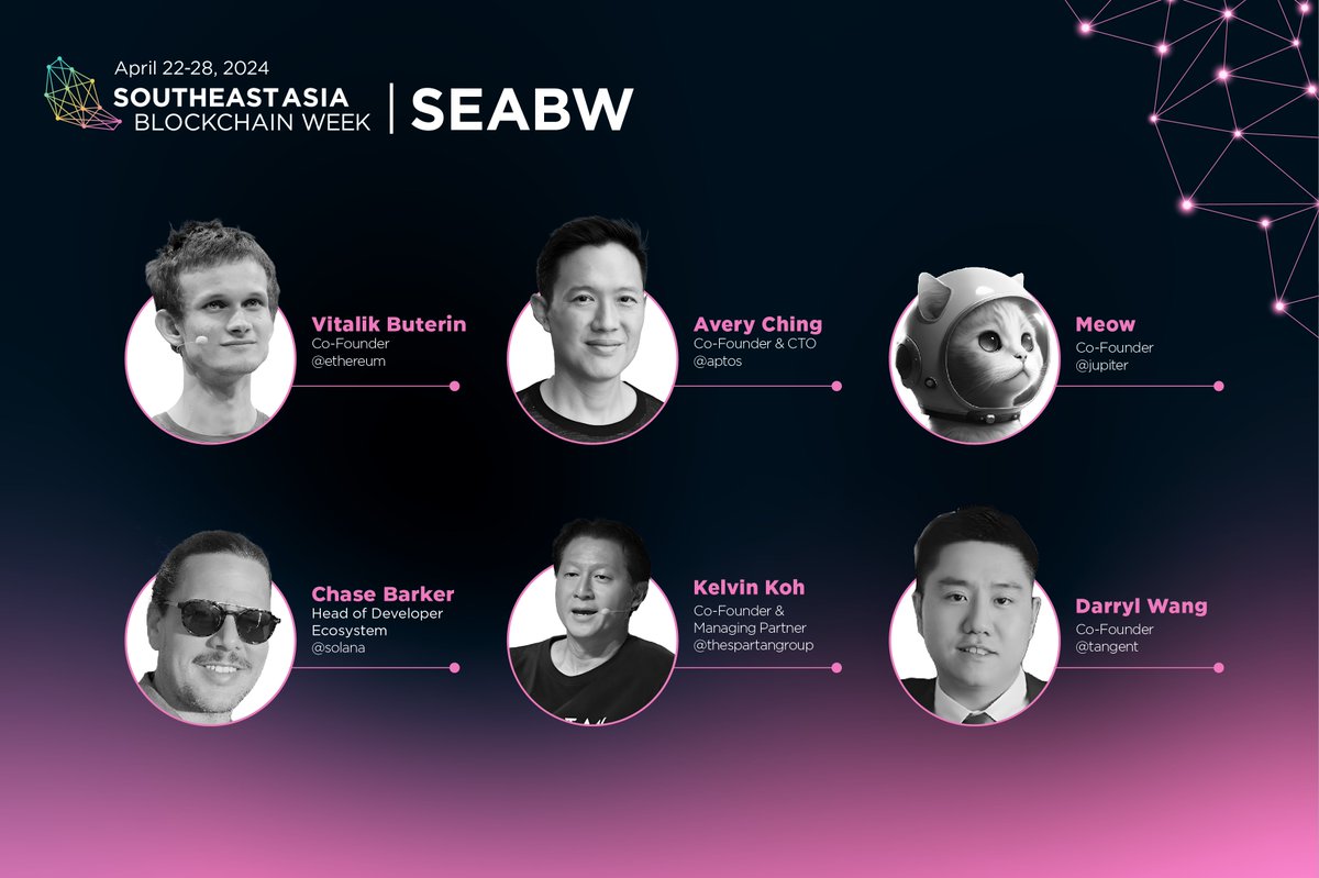 🚀 We're excited to announce an impressive lineup of speakers for #SEABW2024! Join us to hear from leading figures in the blockchain and Web3 space: Vitalik Buterin - Co-founder of @Ethereum. @VitalikButerin's vision for Ethereum has been instrumental in shaping the blockchain…