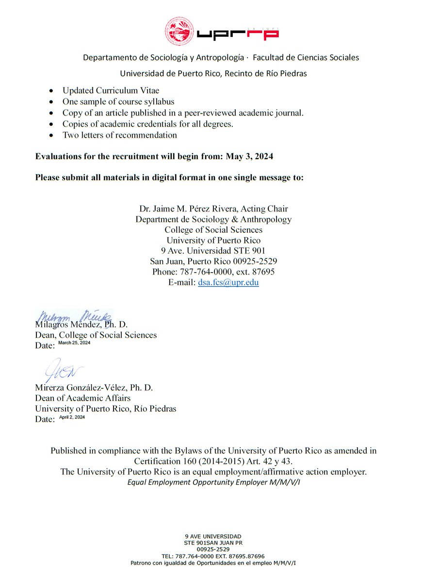 giovannettipr's tweet image. Dept. of Sociology &amp;amp; Anthropology is looking to recruit someone with Caribbean expertise, to collaborate with @caribbeanstudi2, @IECICSUPR. Of interest to @SocCaribbean @CaribbeanCentre @AmecCaribe @CSUofToronto @AmericanAnthro @histanthro @JournalLatin. uprrp.edu/empleos/