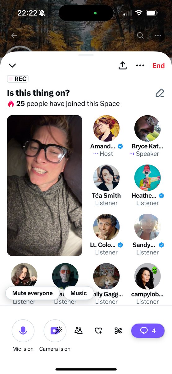 Hey! Nice!! Just decided to try the new spaces feature before going to bed here in NY and wound up having a delightful spontaneous chat with @madamcooper before she hit the stripper stage at @Marysclubpdx and then chatted about AI with @brycekatz …and for a moment, it felt like…
