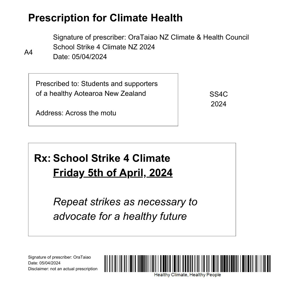 OraTaiao is happy to prescribe a healthy dose of climate action tomorrow... Please take one stat and then as often as required to strike for the climate and for your futures!