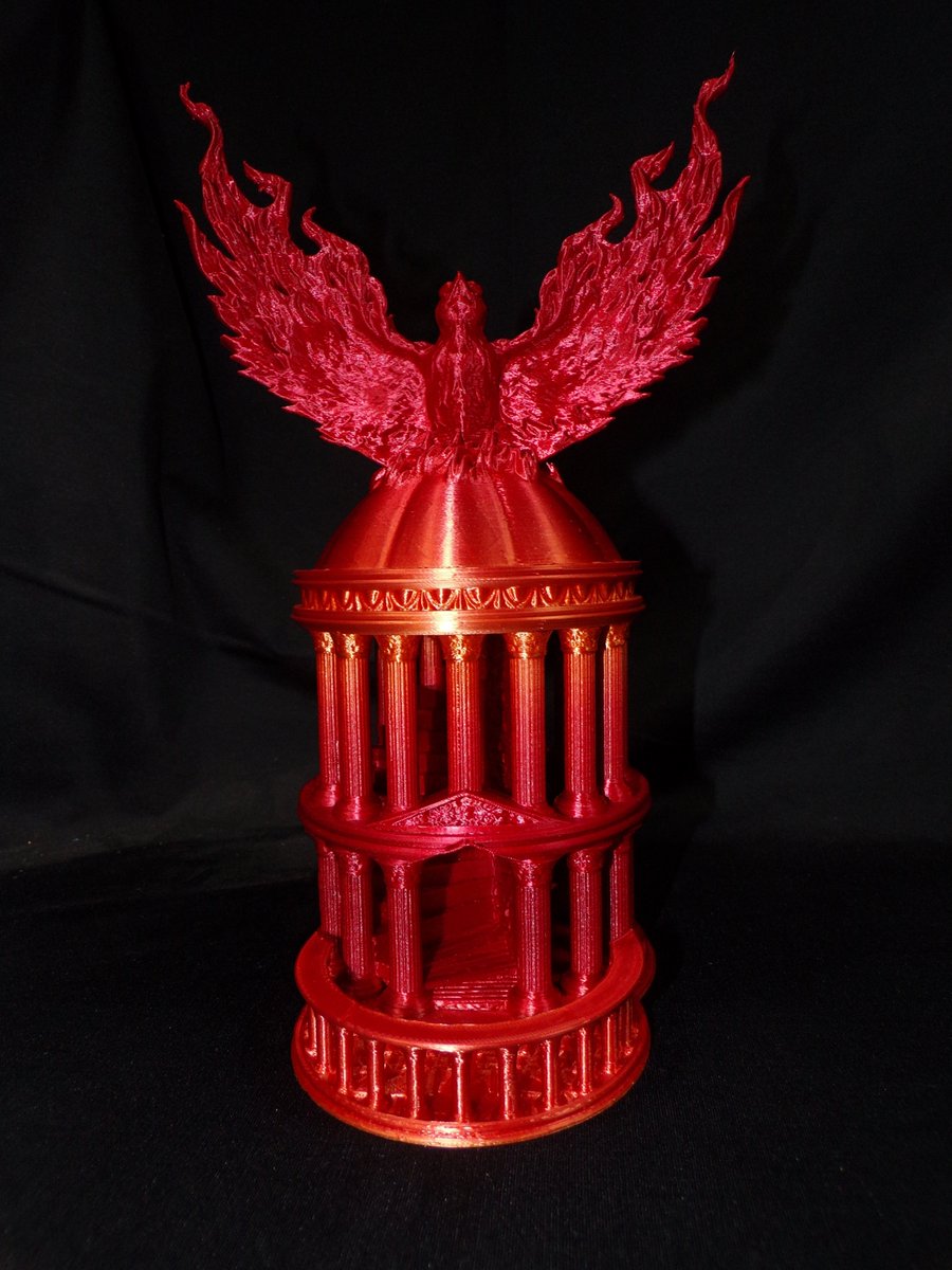 Check out this gorgeous phoenix dice tower we made for a friend! This thing is HUGE. We used a red-to-gold PLA. 
Design by the extremely talented @FatesEndGames .  If you need some killer designs, check them out!