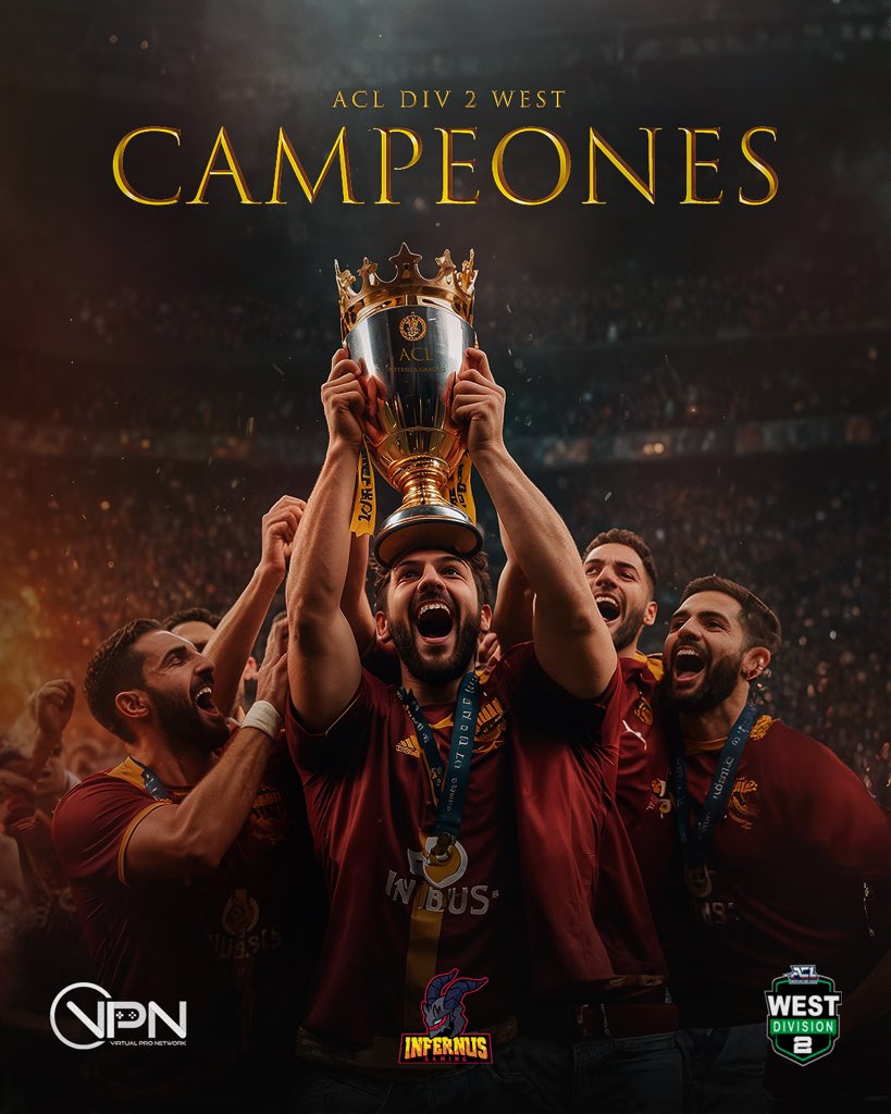 ¡Infernus Gaming es campeón de segunda división de ACL WEST! 😍

 Muchas gracias a todos los que han seguido nuestra incursión en Clubes, esperen mucho de nosotros en la temporada que se avecina, pues tenemos mucho que ofrecerle a esta gran comunidad ⚽️

 #fc24 #clubespro #clubse