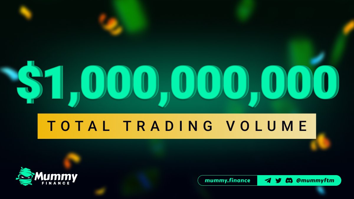 Big news! 🎉 

Just now we have soared beyond $1 BILLION in total trading volume!

We are planning something special this month to celebrate this remarkable milestone, so stay tuned! 🔥🔥

Join the road to $2 BILLION👉 mummy.finance 🚀