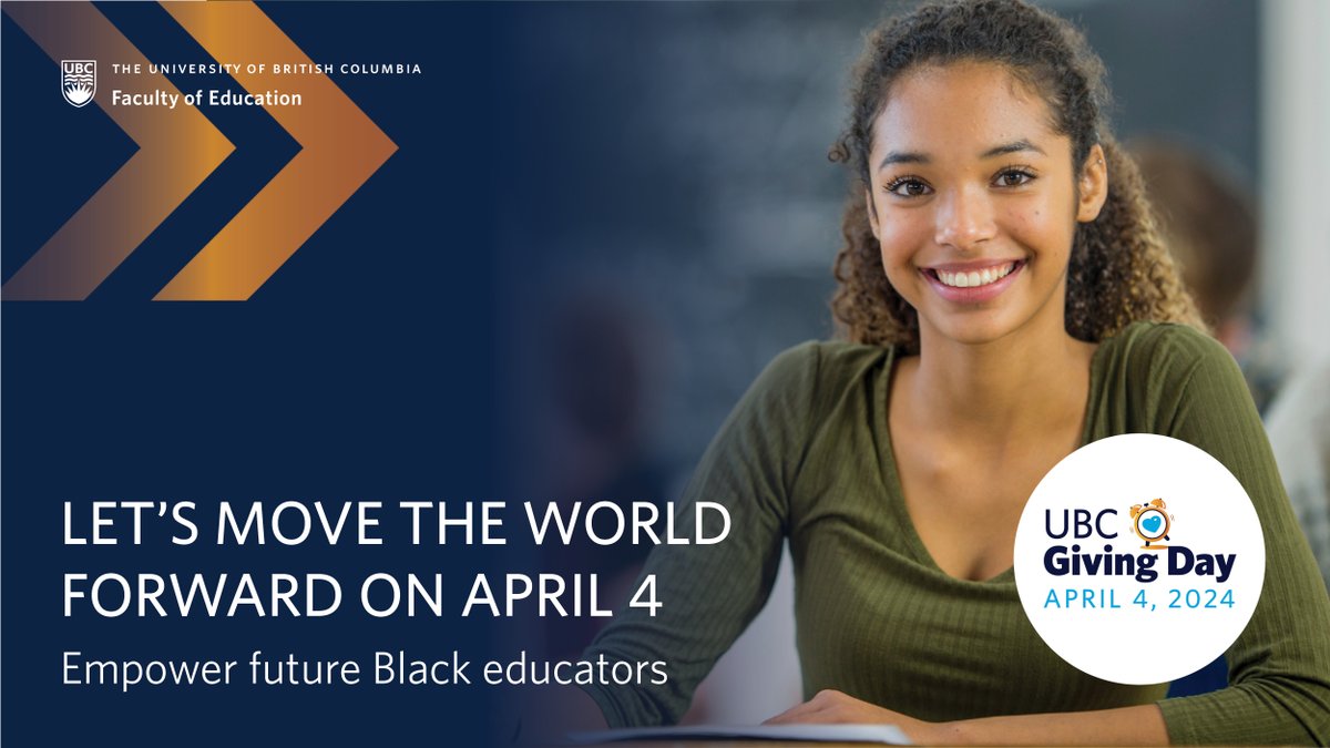 Empower tomorrow's Black educators today. Promote inclusion by supporting the Bimema Family Award in Teacher Education on UBC Giving Day, April 4. Make your dollars go farther and your impact greater. #UBCGivingDay Learn more: givingday.ubc.ca/28330/givingda…