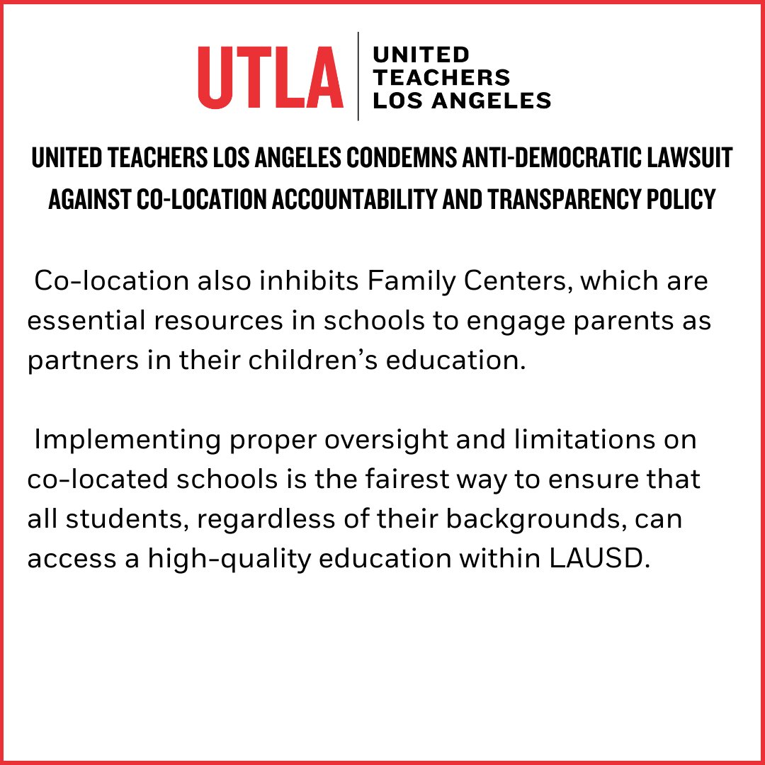 Educators, parents and students came together to win a historic policy ensuring protecting more schools from charter co-location. Now, the billionaire backed privatization movement has filed an anti-democratic lawsuit to overturn the will of the people. Statement from UTLA