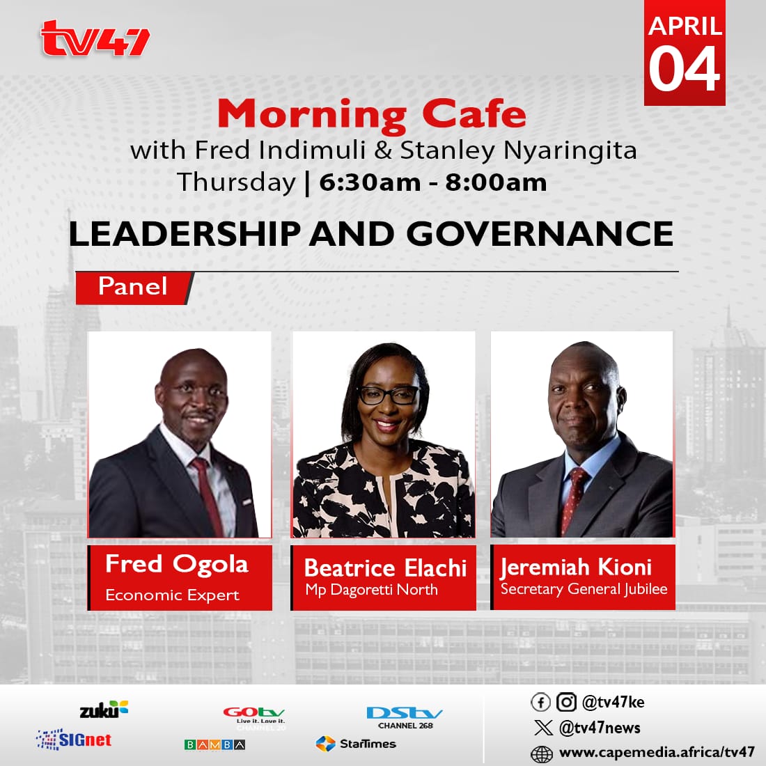 Medics' strike, political parties elections, impeaching CSs.... Tune in for a heated debate on these and more on #MorningCafe at 6:30 am with @OgolaFogola @BeatriceElachi_ and @HonKioni