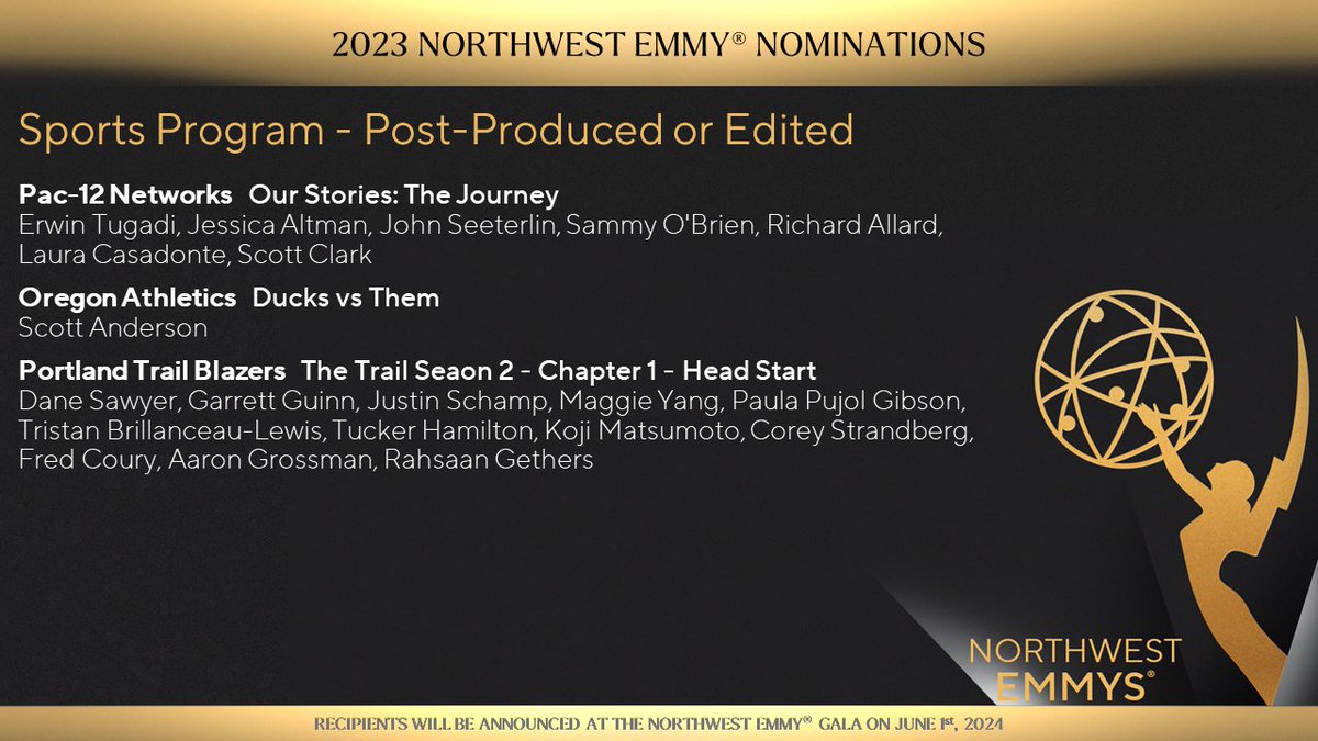 natasnw's tweet photo. The #NWEmmy Nominees for Category 42 Sports Program - Post-Produced or Edited https://t.co/hn6D3CFhYU