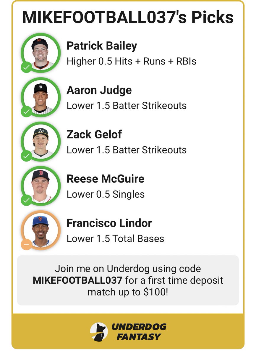 thedfsshark's tweet image. Cash This MLB 6X and Double In The Premium Plays On Underdog ✅💰  

If you are not on Chalkboard drop in the code "SHARK" at checkout and I will set you up in the premium for 30 days. 

They will also match your first deposit up to $100!   I have 8-12 slips a day among…