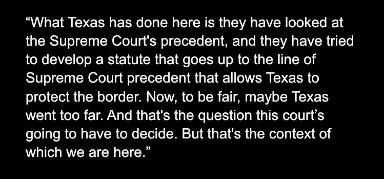 Here’s the full quote by Texas Solicitor General Aaron Nielson. As I heard it, it was not the lawyer saying *he* personally thought Texas went too far, just that it was the question before the court + stating the possibility the court could rule against Texas.