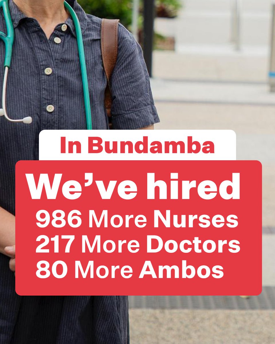 I’m proud to deliver record levels of local healthcare for our community including hiring more:
✅ frontline healthworkers
✅ doctors and nurses 
✅ambos
This is at risk under LNP who will sack healthworkers and sell facilities to fill their multi billion $ budget deficit.