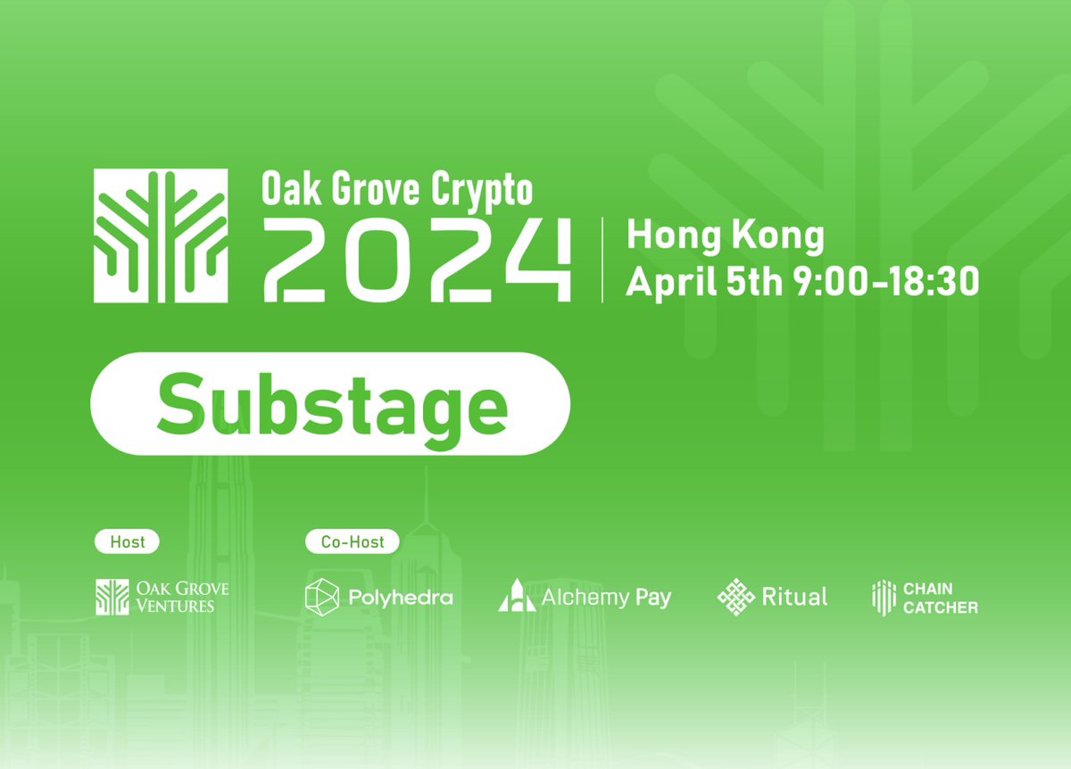 🚀 #OakGroveCrypto2024 is here! We are excited to cohost with @OakGroveVC, @AlchemyPay, @ritualnet, and @ChainCatcher_. Curated by Polyhedra Network, this substage dives into the latest in the Bitcoin ecosystem, innovative RWA strategies and crypto payment with ZK technology.