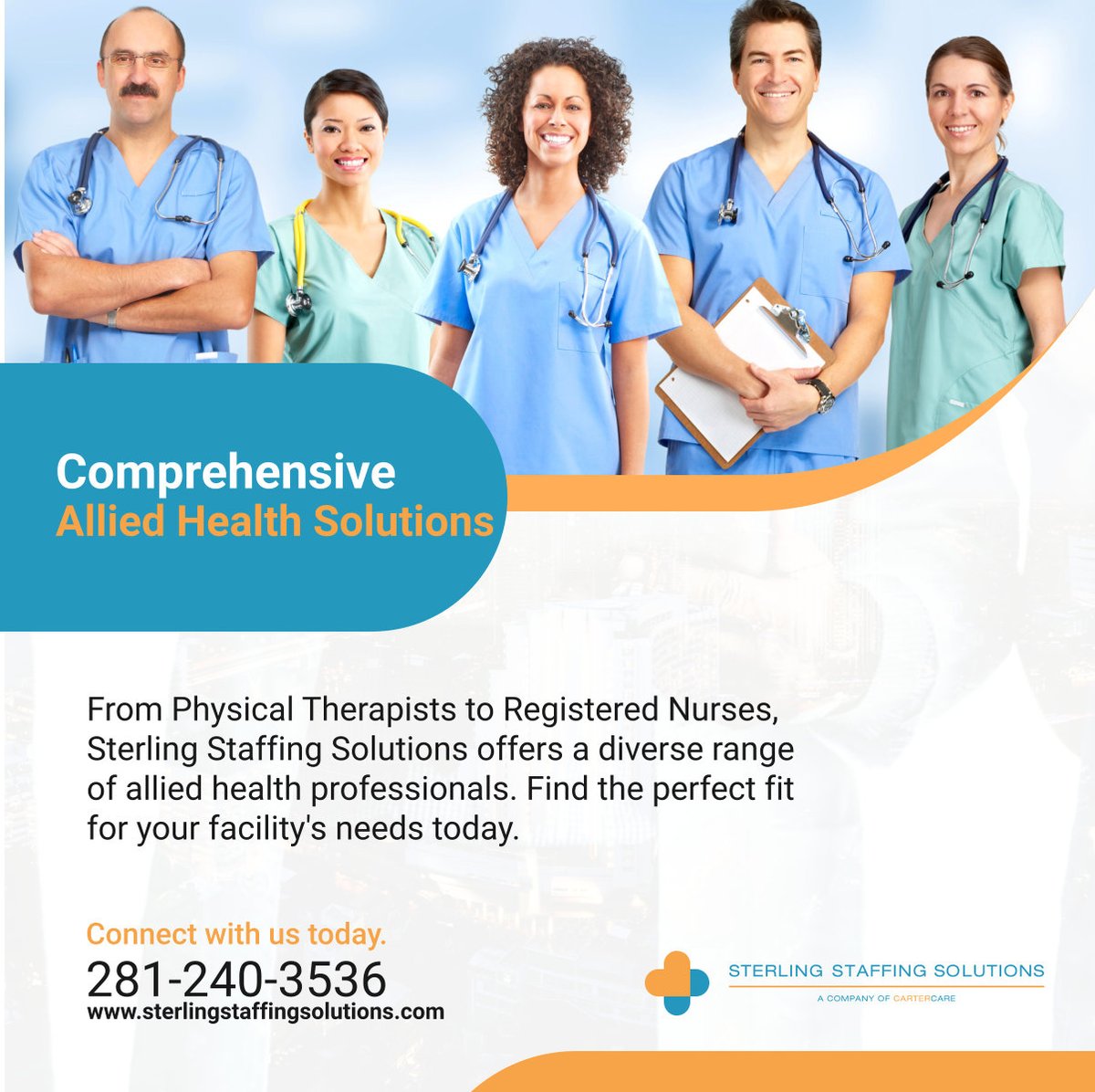 sterlingstaffs's tweet photo. Explore a comprehensive range of allied health professionals with Sterling Staffing Solutions. Find the perfect fit for your facility's needs today. 

#SugarLandTX #HealthcareStaffing #HealthSolutions https://t.co/zQilHGslwV