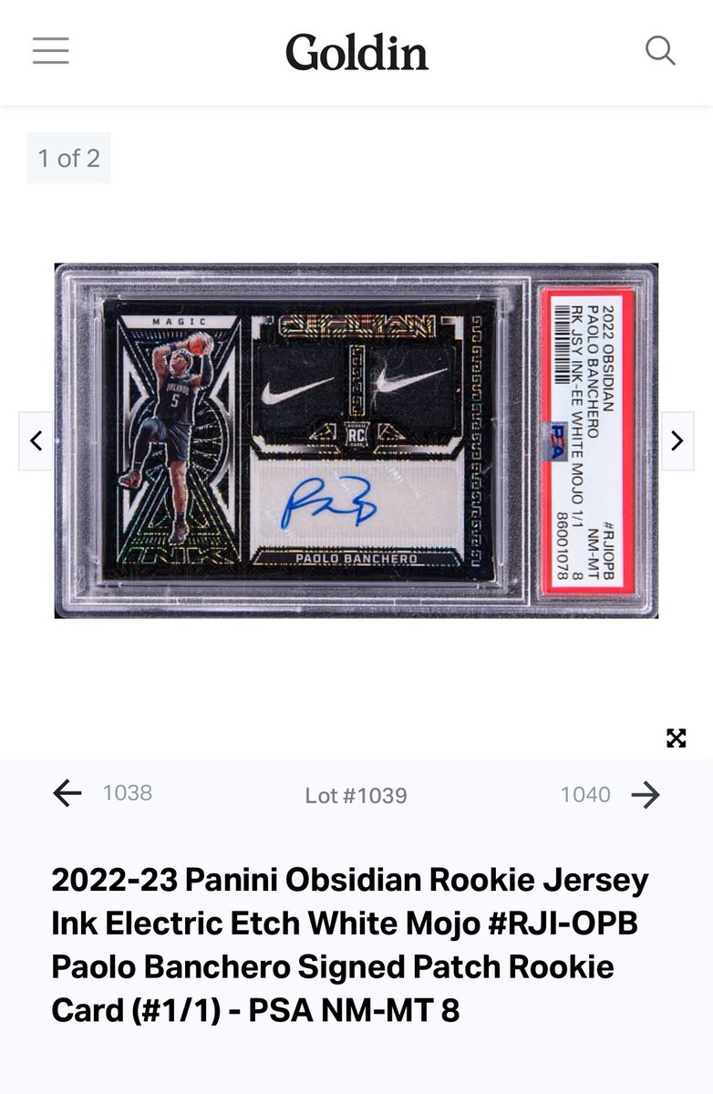 Less than 24 hrs to bid on this 1 of 1 Paolo Banchero Dual Nike Swoosh RPA only at <a href="/GoldinCo/">Goldin</a>