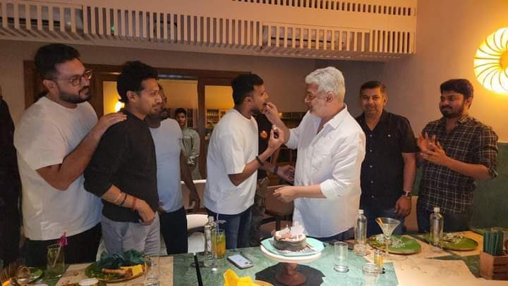 Indian cricketer #Natarajan celebrating his birthday with #Ajith sir