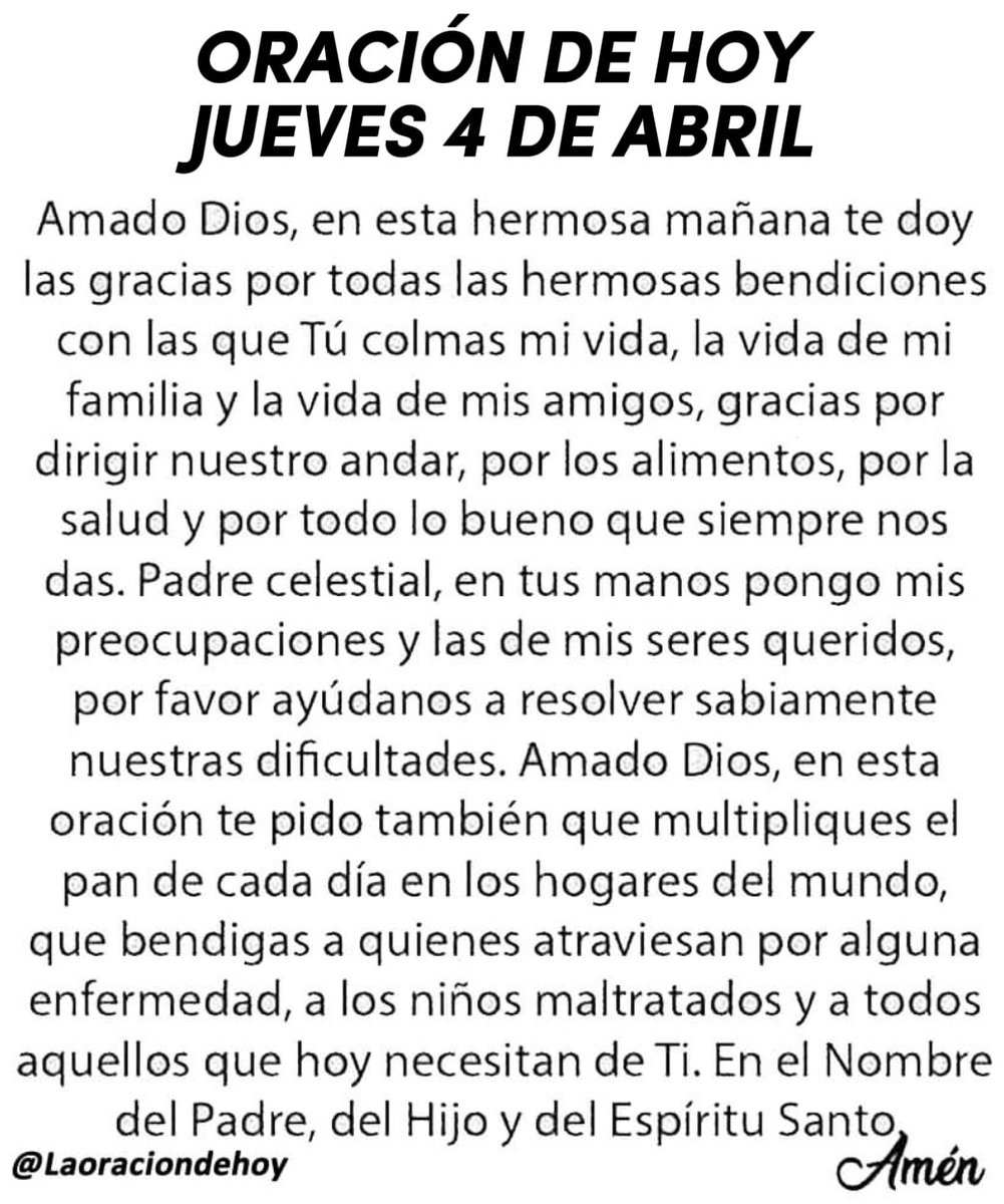 Oración diaria para hoy jueves 4 de abril de 2024.