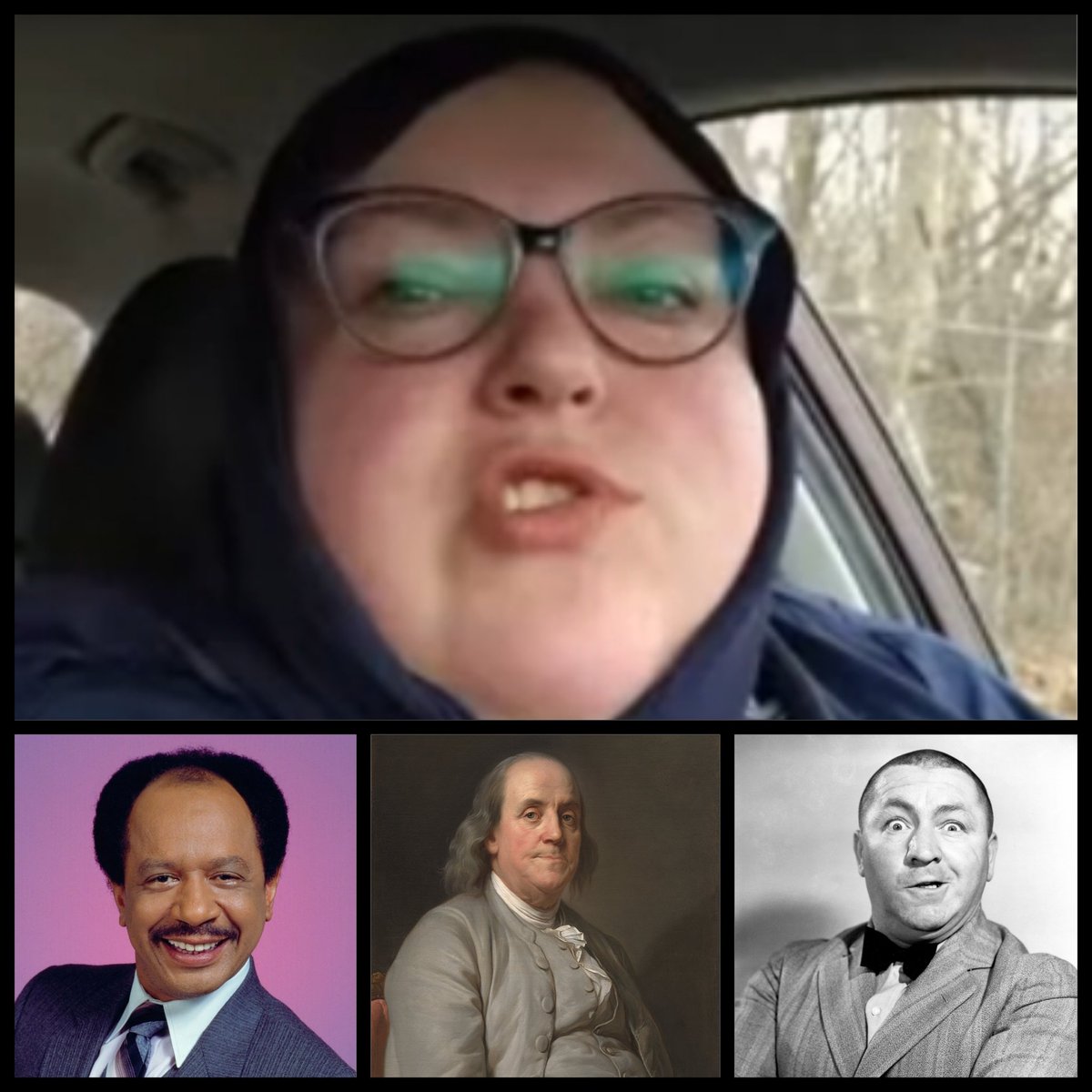 #FoodieBeauty
This bloated cosplay hog has a hairline resembling George Jefferson and 3 Stooges Curley and whispy thin hair and length like Ben Franklin..maam you are bald and Salahs asshole has more hair on it than you do on your head🤣🤣