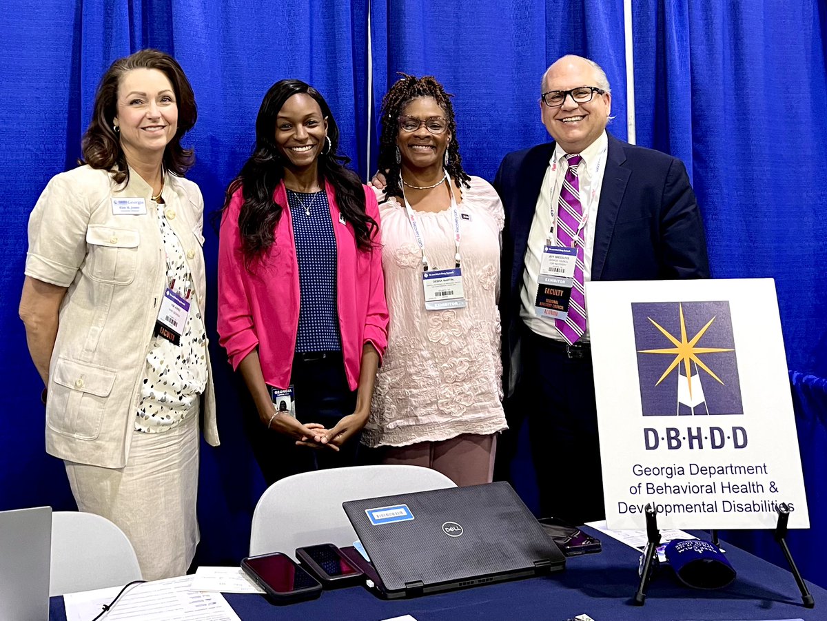 namigeorgia's tweet photo. Kim Jones, NAMI Georgia Executive Director, and Jeff Breedlove visiting with Chelsee Nabritt and Debra Martin of @DBHDD at the @RxSummit. A great conversation on mental health and peer services

#Together4MH #gapol #RxSummit https://t.co/cjF3wHr8wr