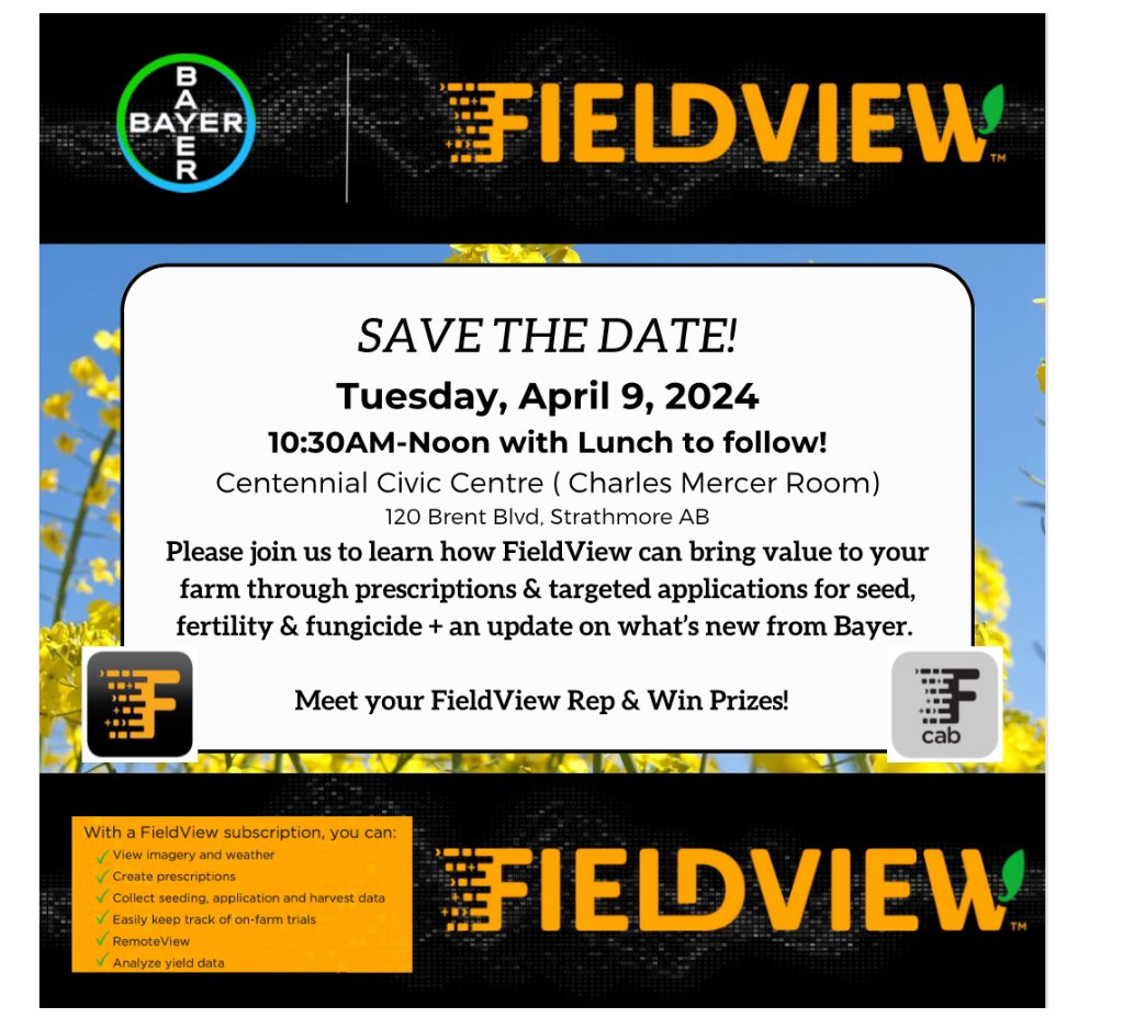 @FieldViewCanada and @Bayer4CropsCA is hosting an information session in Strathmore . I highly recommend attending. This is our platform of choice for field management, maps and many other features. . #GetMOREwithCORE . @MegDesjardins @Gwitdouck