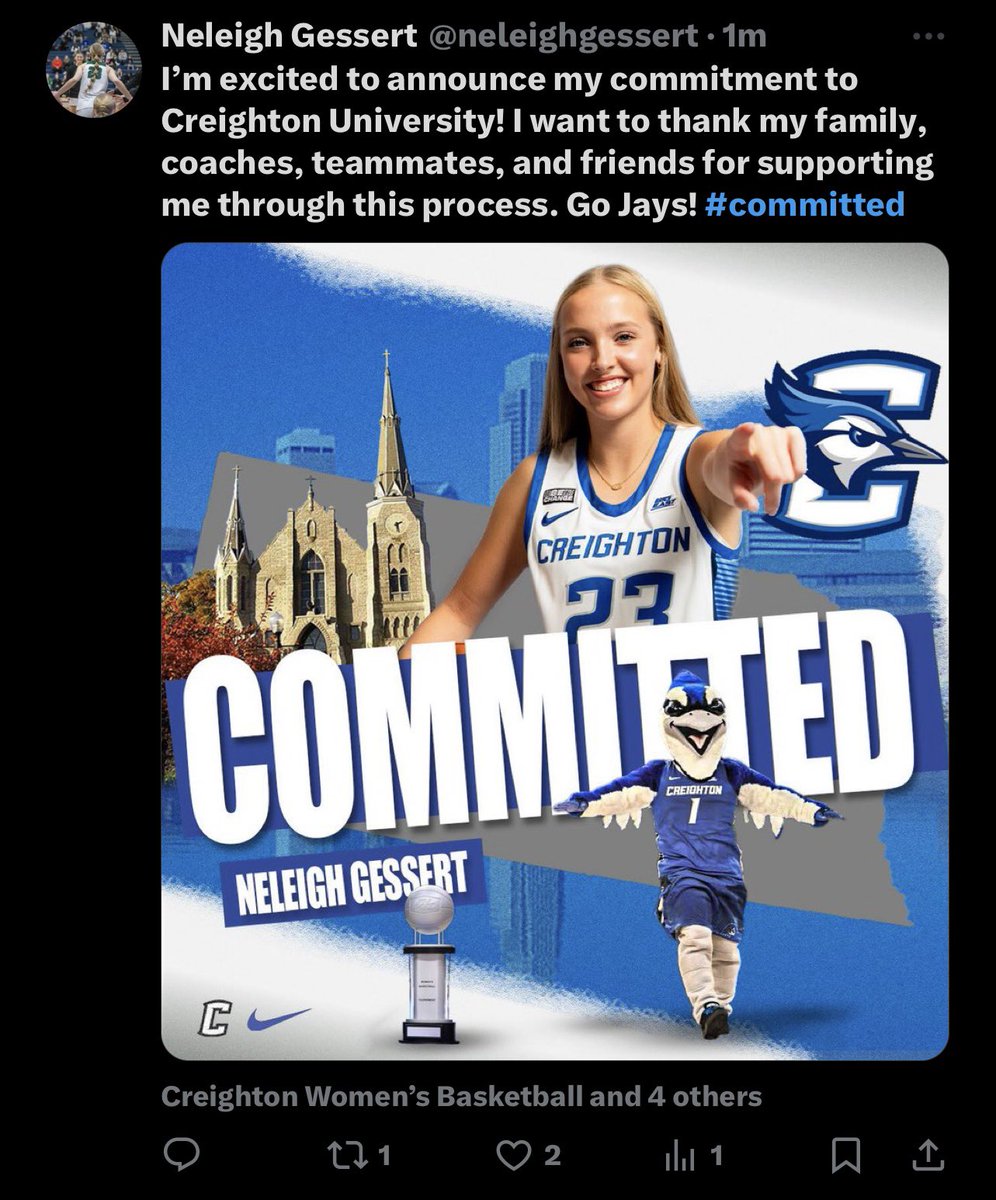 Creighton has landed a pair of 2025 verbal commitments from Millard West twins Neleigh and Norah Gessert. Nebraska, Iowa State, Drake, and South Dakota State were among their other notable offers.