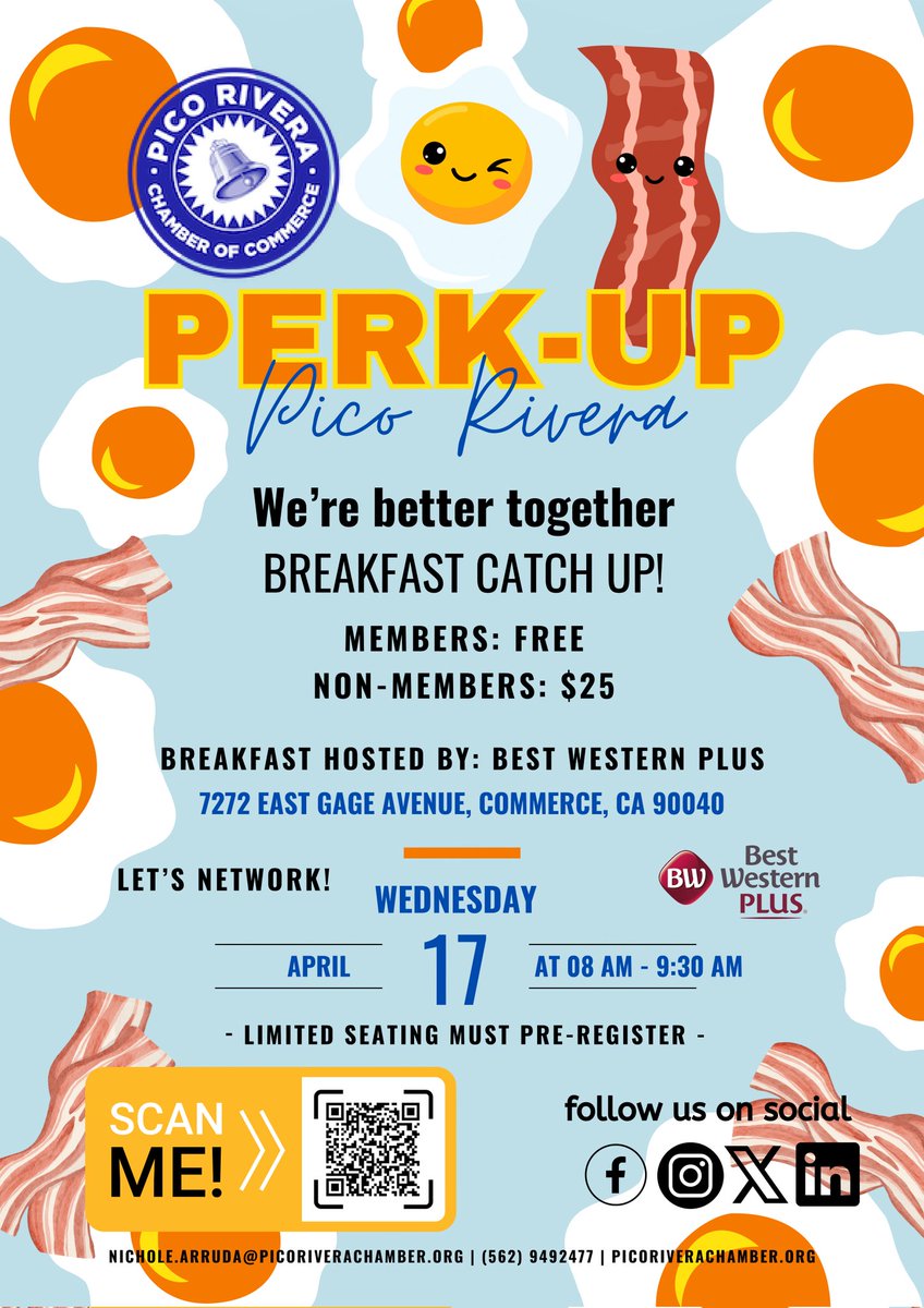 You don't want to miss out on this early morning networking opportunity. Join us and introduce your business to fellow members.  Limited seating so act fast!!!