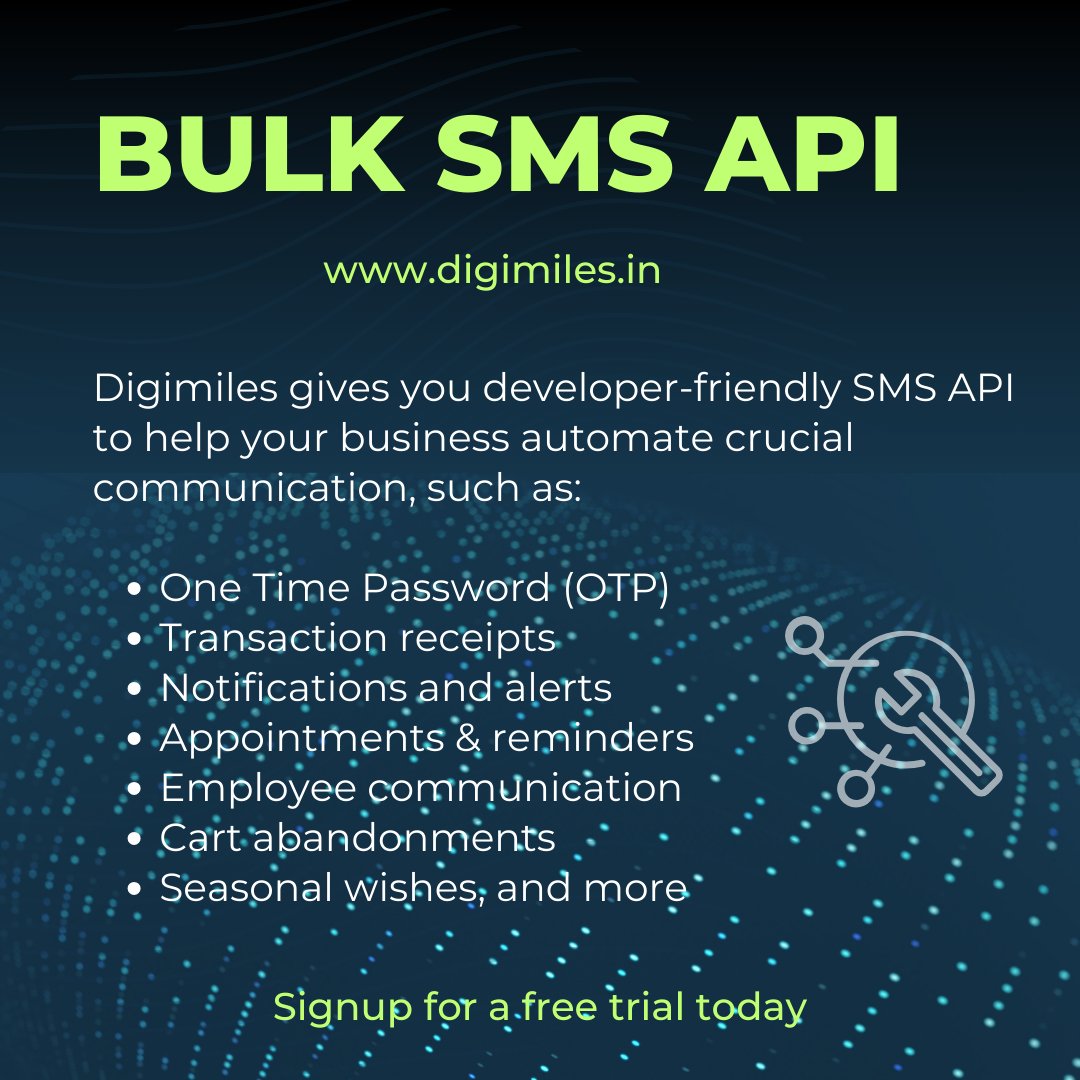 digimilesindia's tweet photo. Leverage automated communication for your business today 🚀 with India's most secure, reliable and developer-friendly SMS API.
Signup here - https://t.co/qNVRKbpdMk
#SMSAPI #Digimiles #TransactionalSMS #OTPSMS #BulkSMS https://t.co/thm84PK4R7