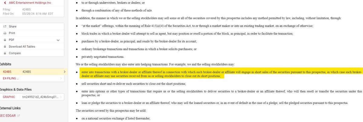 This may be normal 'boiler-plate' but in this recent $AMC dilution prospectus.. what do guys think is actually happening? Especially with short interest % spiking. Proof in the pudding.