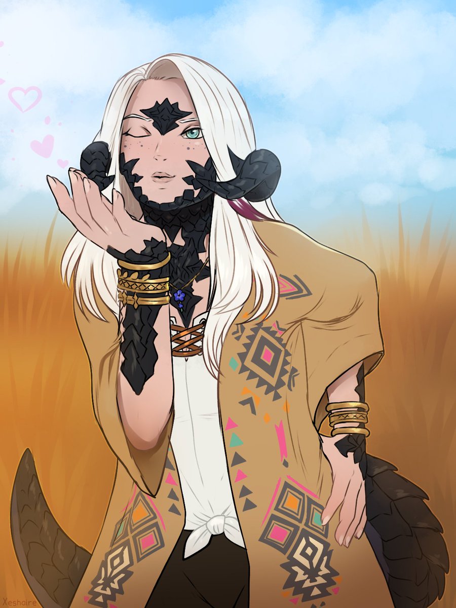 Sketch portrait for OutPlacedStitch doting her tall husbando~ 

#AuRa #FFXIVArt