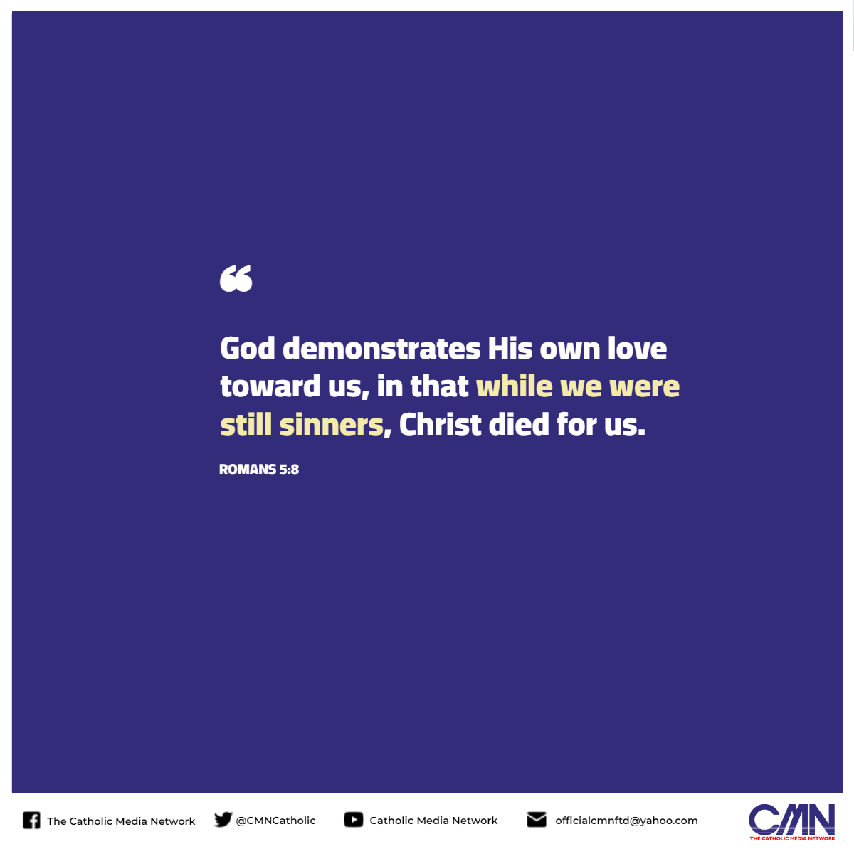 ❝ God demonstrates His own #love toward us, in that while we were still sinners, Christ died for us. #Romans5:8

#BlessedThursday #cmn