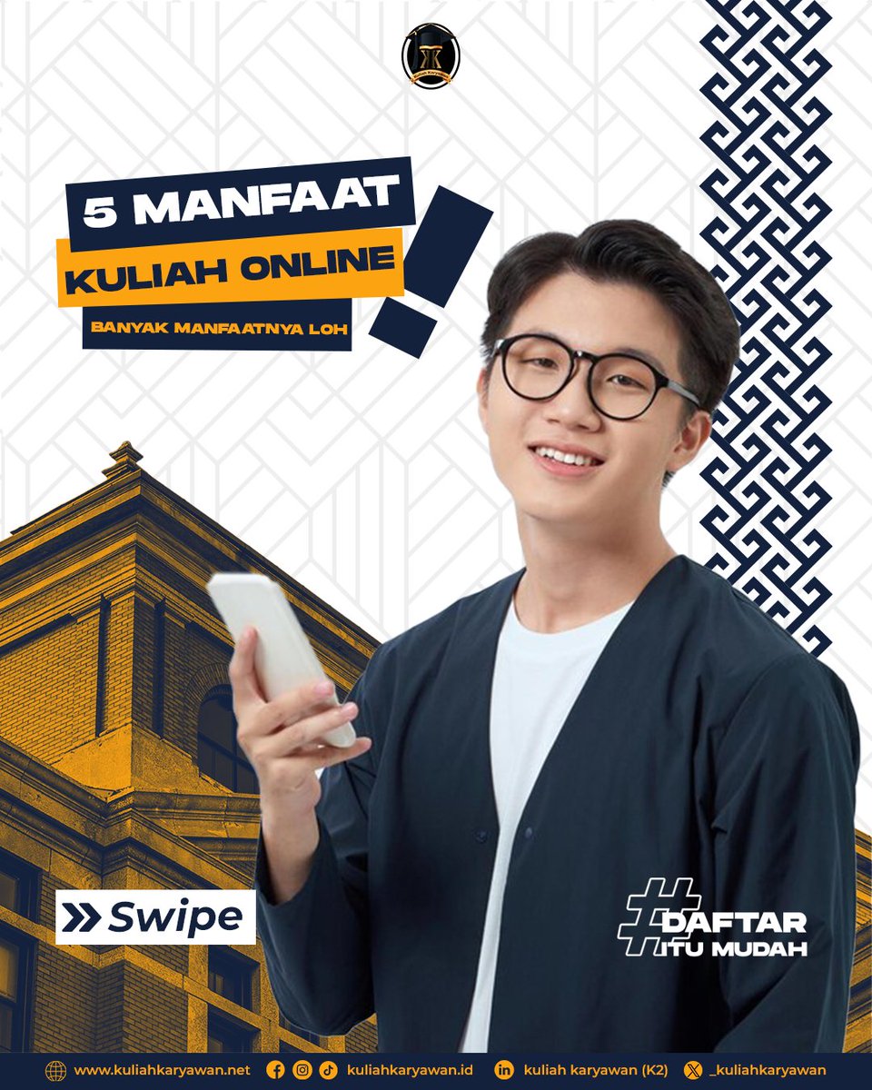 _kuliahkaryawan's tweet photo. 5 Manfaat Kuliah Online,
Banyak Keunggulanya loh!
1. Akses Pendidikan yang Lebih Luas
2. ⁠Fleksibilitas Waktu dan Tempat
3. ⁠Interaksi yang Kaya
4. ⁠Potensi Penghematan Biaya
5. ⁠Peningkatan Keterampilan Teknologi
.
yuk segera cek website kami https://t.co/lJUw834KkM https://t.co/DAotMVvJKP