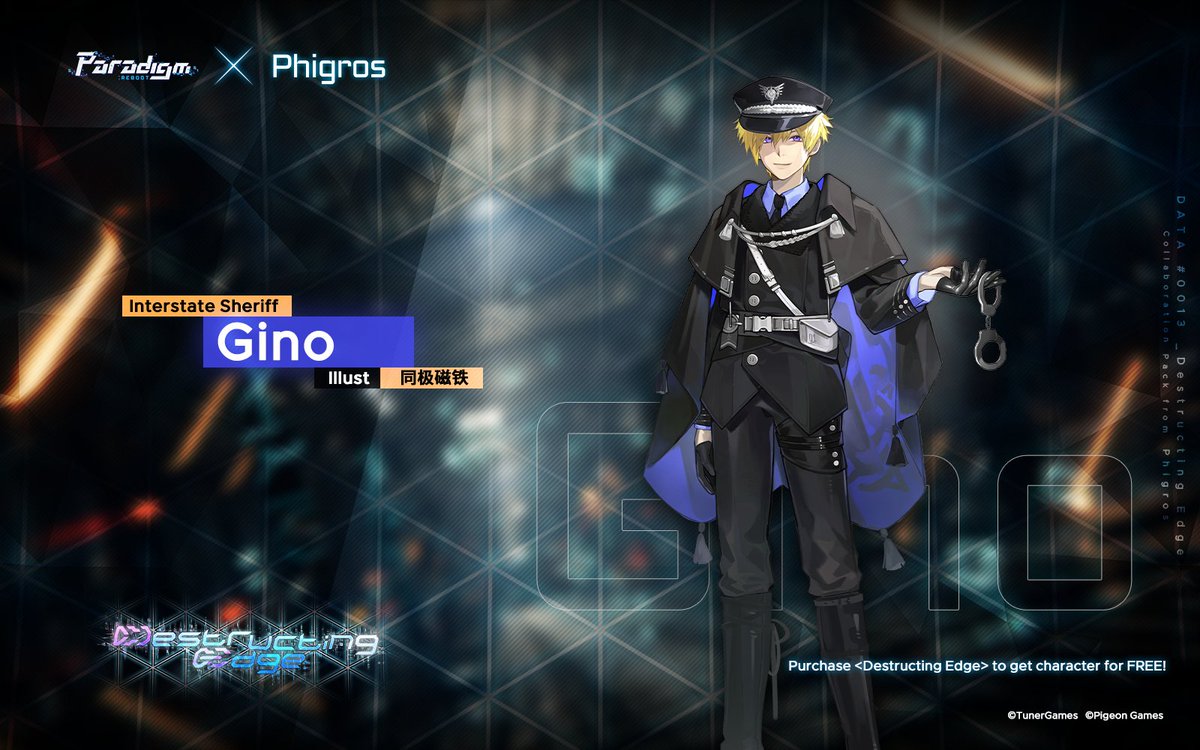 ParadigmReboot's tweet photo. [v2.4 Update]

Paradigm: Reboot × Phigros Collaboration#2 will be released on April 5th, 12:00 (UTC+8)!
Collaboration characters detected——

Interstate Sheriff - Gino (Get after purchasing Collaboration Album "Destructing Edge")
Soulful Melody - Geopelia (Purchase in Shop)

"Well... these signals shouldn't look like it's coming from the administrator... There are remnants of plants growing everywhere."
"I found this signal while looking for clues, seems like it's another civilization."
"So, food time!~~ There must be ingredients here that I haven't seen before, let me help Gino find them!"
...
"...*Chomp* Another new material!"

#ParadigmReboot #Phigros