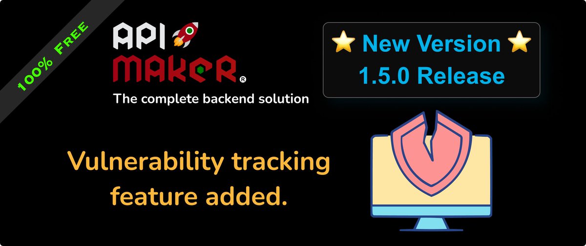 api_maker's tweet image. 🚀 We are excited to announce API Maker release: 1.5.0

👉 [Feature]: Vulnerability tracking feature added. It will give a list of all vulnerabilities of API Maker itself and all the packages used in a sandbox environment.

👉 [Improvement]: getToken API generates data that will…