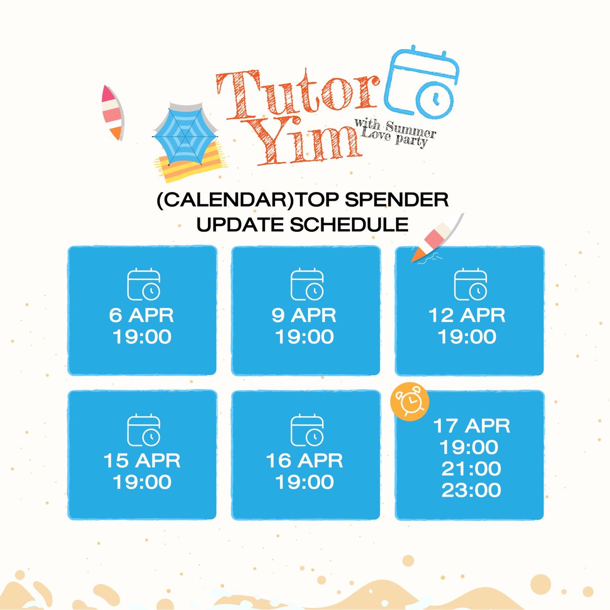 Ranking annoucement✨ ประกาศผล Top spender จำนวน 6 วัน กับกิจกรรม Tutor Yim ในวันที่ 21 เม.ย. 2024 เวลา 16.00 น. สำหรับผู้โชคดี 15 Top spender & 25 Lucky fans จะได้เข้าร่วมกิจกรรมสุด Private คิดถึงทุกคนเลย หมดเขตร่วมกิจกรรมวันที่ 17 เม.ย. น้า🤍 #TutorYimxSummerLoveParty