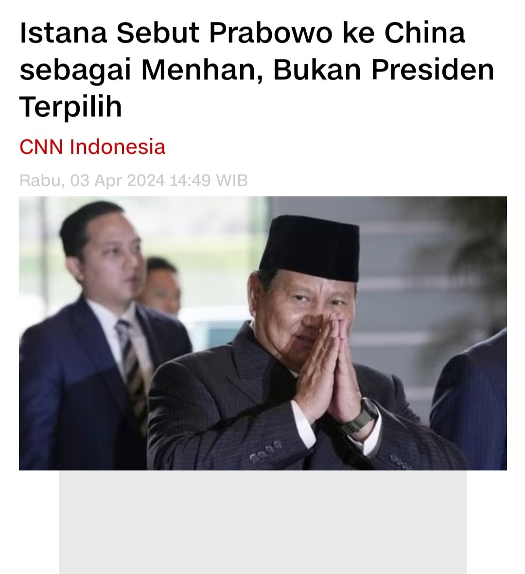Istana mulai PANIK atas kunjungan Prabowo ke China?

Versi China, Prabowo diundang sebagai Presiden Terpilih, bukan Menteri Pertahanan (Menhan)

Sedangkan Istana lewat Pratikno menyebut Prabowo diundang ke China sebagai Menhan, bukan sebagai Presiden terpilih

Yang jelas, saya