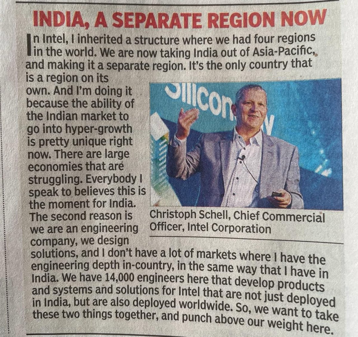 'India is the only country that is a region on its own; the ability of Indian market to go into hyper-growth is pretty unique right now' @intel