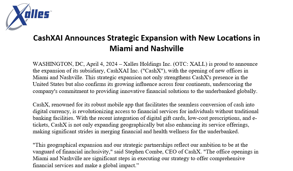 CashX Announces Strategic Expansion With New Locations in Miami and Nashville otcmarkets.com/stock/XALL/news $XALL #Stocks #Payments #FinancialServices