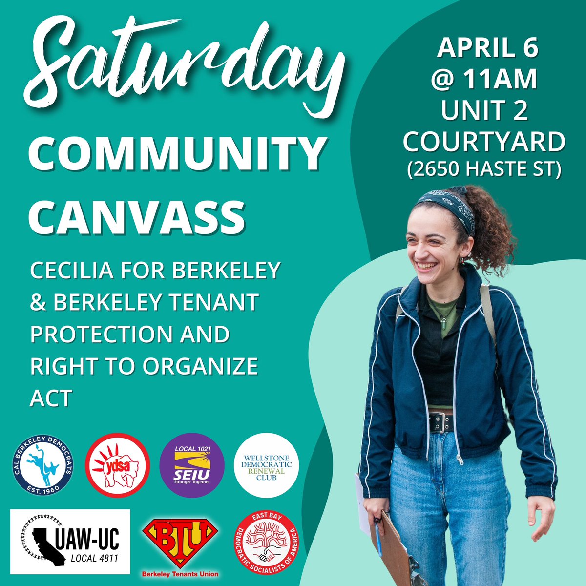 Come canvass with us this Saturday, April 6, for free pizza and outreach experience! We’ll be canvassing at Unit 2, starting at 11 AM. As the start of in-person voting approaches (April 6-16th), we need all hands on deck to help get the word out about Cecilia! See you there 🌹