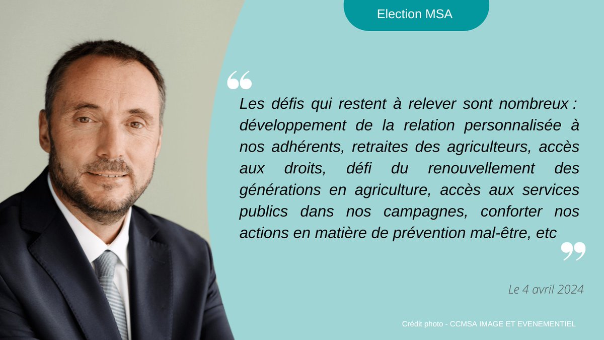 📢Jean-François Fruttero <a href="/jffruttero/">Jean-francois Fruttero</a>, exploitant agricole est élu à la présidence de la Caisse centrale de la MSA. Il succède à Pascal Cormery dont il salue le travail accompli au cours de ces deux mandats : "Il a permis de construire une politique permettant que la #MSA soit