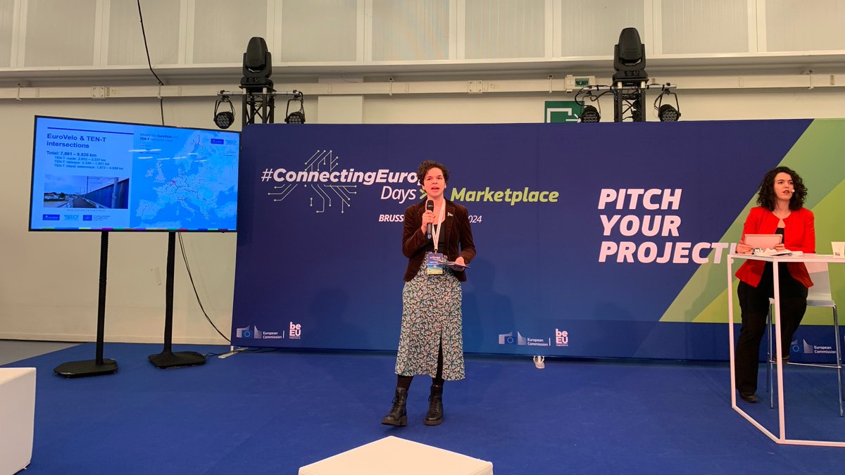 At the #ConnectingEurope days marketplace pitch, #EuroVelo director @AgatheDaudibon spoke on the importance of leveraging synergies and avoiding barrier effects for #cycling when planning TEN-T infrastructure! Read more: ecf.com/what-we-do/ten… #CyclingForTEN_T @EuCyclistsFed