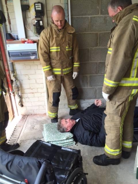 Caption competition! On this day 2015... the very first time I fell out of my wheelchair backwards and had to get the fire brigade to get me up again! Mrs A loved having them pop round and left me for a while to make them tea and biscuits! But what are they saying here? 🤔🙄
