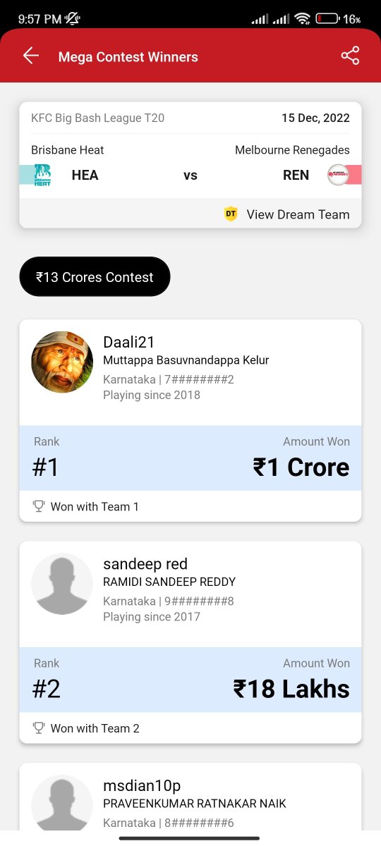 snehakumarreddy's tweet image. Total no of big bash matches between 13 December 2022- 25 January 2023 =  56 

Total no. of users who have won 1 crore &amp;amp; Mega gls by playing with just one team = 23 +.
Note: Only 1 mega gl per match in bigbash unlike IPL.

Keep aside whether all these mega gl winners are bots or…