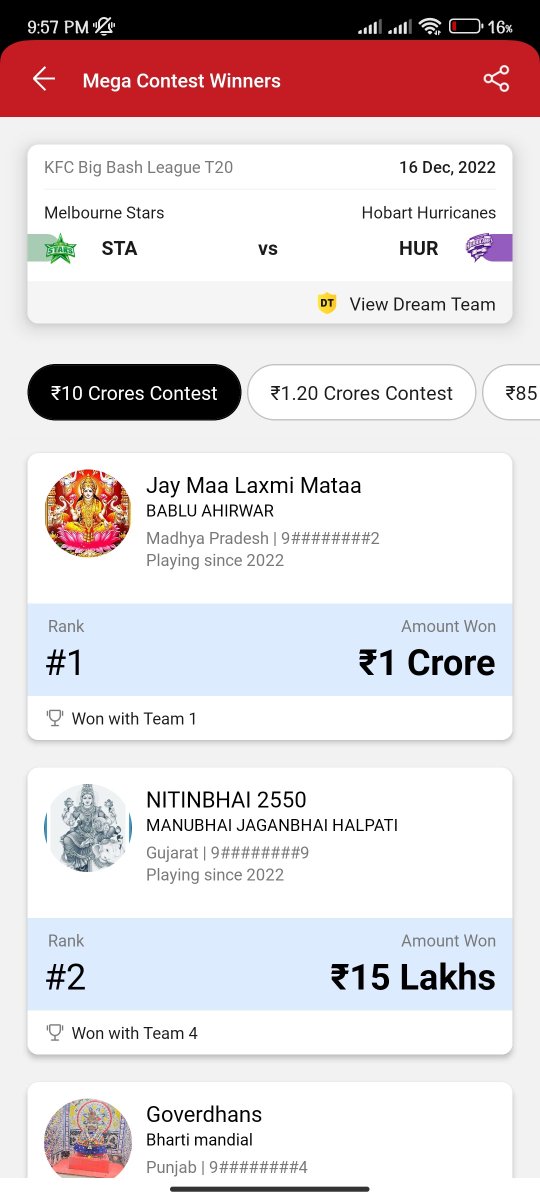 snehakumarreddy's tweet image. Total no of big bash matches between 13 December 2022- 25 January 2023 =  56 

Total no. of users who have won 1 crore &amp;amp; Mega gls by playing with just one team = 23 +.
Note: Only 1 mega gl per match in bigbash unlike IPL.

Keep aside whether all these mega gl winners are bots or…