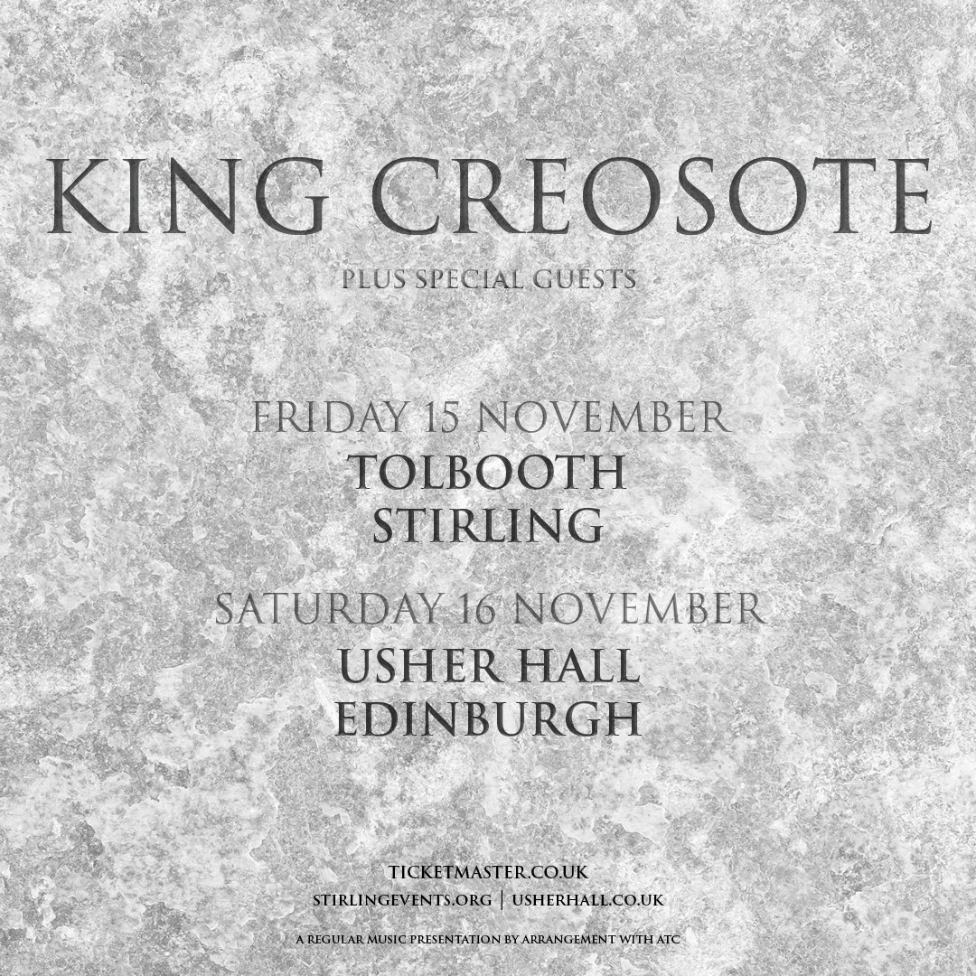 JUST ANNOUNCED/// King Creosote announces two new Scottish dates, playing @Tolbooth on Friday 15 November and @theusherhall on Saturday 16 November. Tickets 🎟️ go on sale Friday 5 April (tomorrow) at 10am
