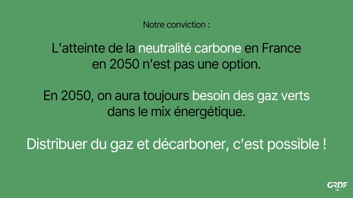 L'atteinte de la #NeutralitéCarbone en France 🇫🇷 n'est pas une option ! 
Notre conviction est qu’en 2050 nous aurons toujours besoin du gaz dans le mix énergétique.
#Décarbonation #GazVerts #Energie #ConfPresseGRDF