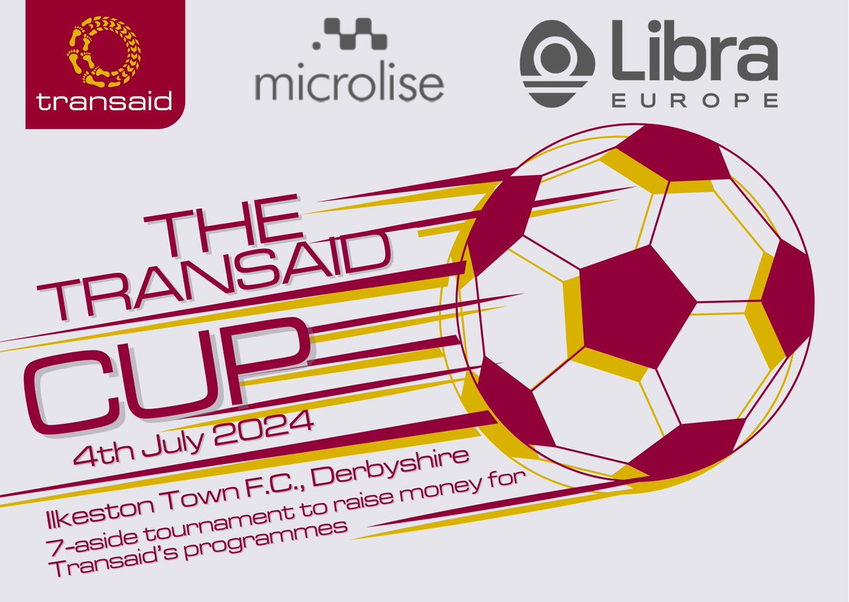 The Transaid Cup, hosted by @Microlise and @LtdLibra in aid of Transaid, is returning to Ilkeston Town, F.C. on Thursday 4th of July 2024. ⚽ Only a few places for teams are left, so find out more and sign up here to avoid missing out: bit.ly/494xpB8 #fundraiser