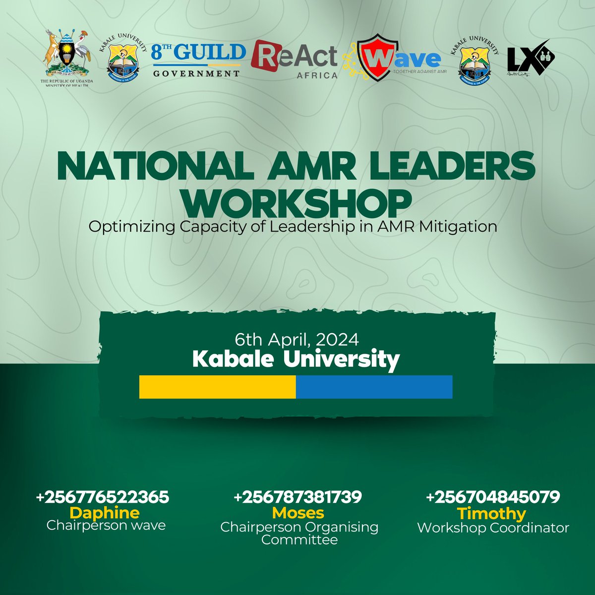 It is most times the capacity within ,that makes people tackle hardships and achieve milestones . @waveagainstamr brings us the national AMR leaders' workshop to strengthen and bring out the capacity of AMR club leaders in Uganda, hosted at @kabuniversity. I will be there 😎