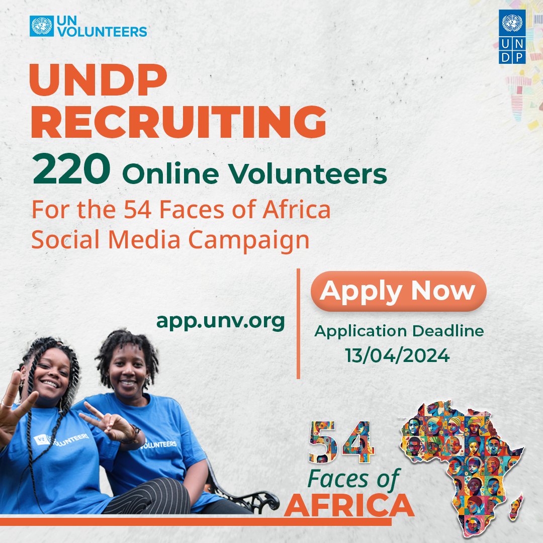 Become the driving force behind #54FacesofAfrica! Join @UNDP's social media campaign and become one of 220 online advocates amplifying the impact of Africa’s youth! Inspire change, tell stories and be the voice of Africa. Apply now🔗 bit.ly/49t3iCC