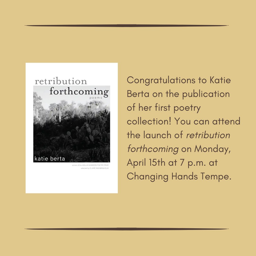 Visit <a href="/changinghands/">Changing Hands Bookstore</a> in Tempe on April 15th at 7 pm to attend the launch of @heeeyberta's debut poetry collection!