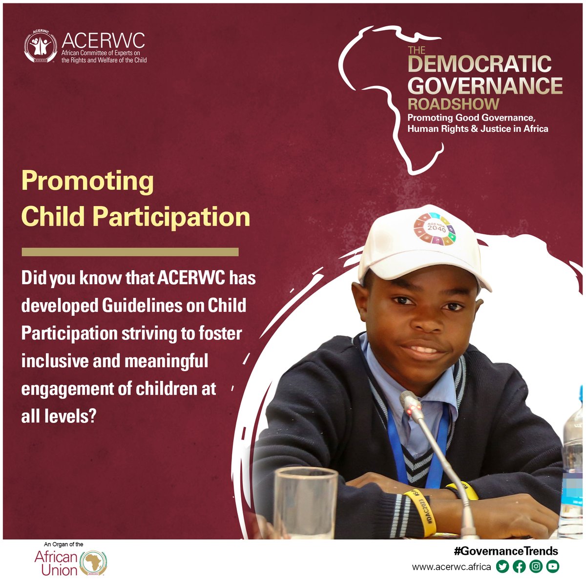 Child Participation is a core principle of the Charter, ACERWC values children’s views and actively encourages States Parties to consult them in safeguarding their rights. Download the Guidelines on #ChildParticipation🌐🔗 acerwc.africa/en/key-documen… #GovernanceShow