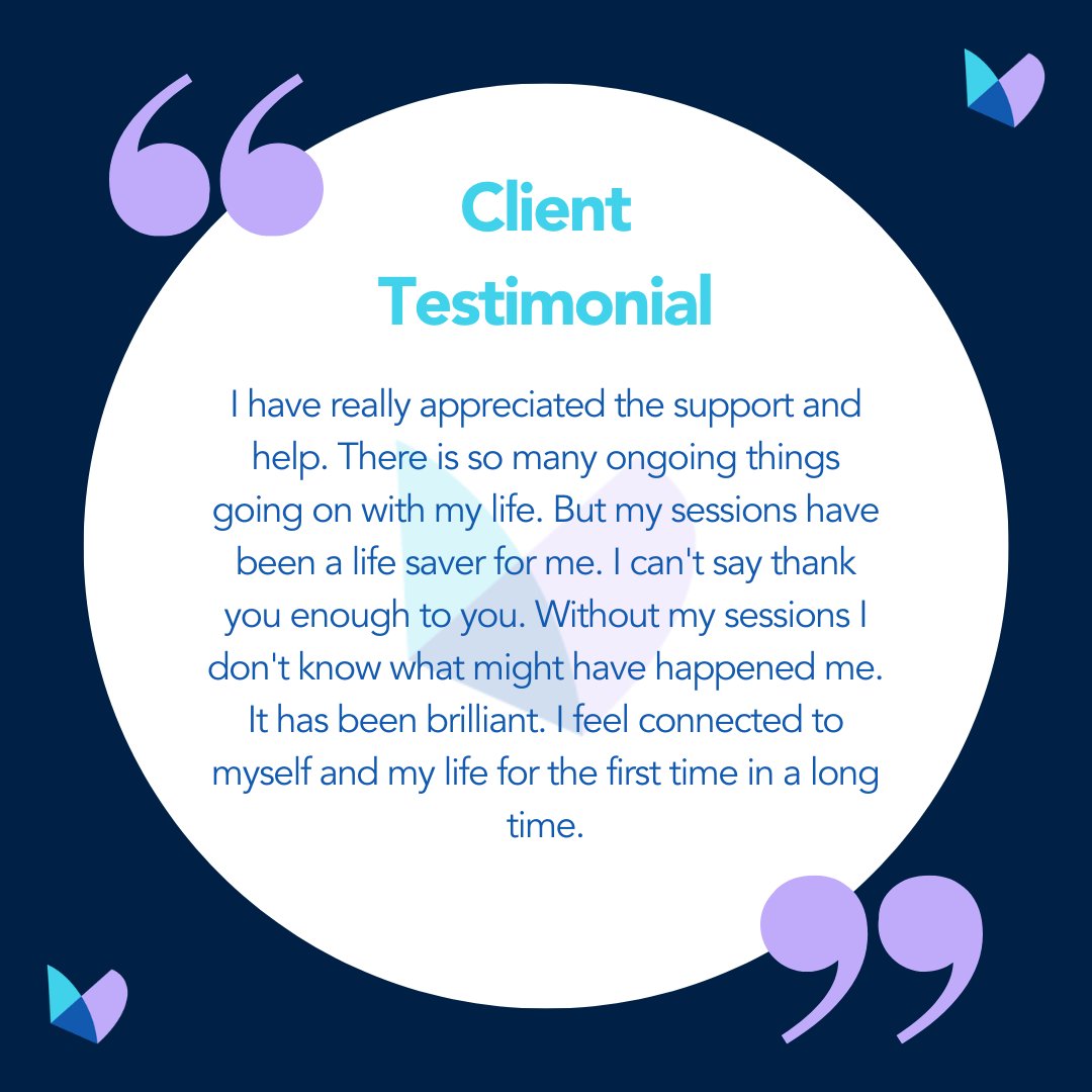 It's #FeedbackFriday🦋 Today we're sharing the words of one of our clients who described their counselling sessions as 'a life saver'. It's an honour to help our clients enable positive change in their lives - we will continue to advocate for them & amplify their voices💫