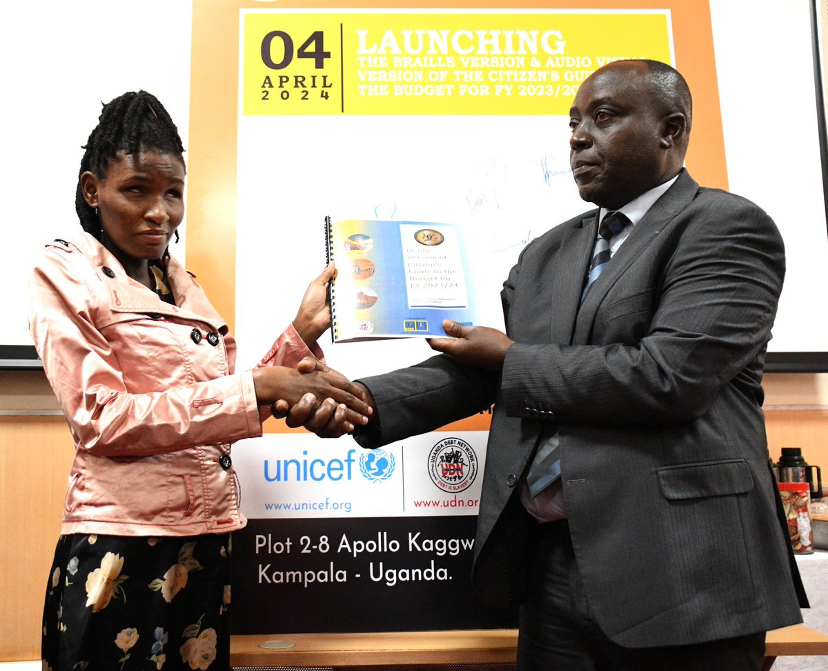 Commissioner,Paul Mwanja today represented PSST @rggoobi at the launch of the Braille & Audio-Visual versions of the Citizen's guide to the Budget for FY 2023/24 at @mofpedU He said @mofpedU in collaboration with Uganda Debt Network, UNICEF & Uganda National Association of the…